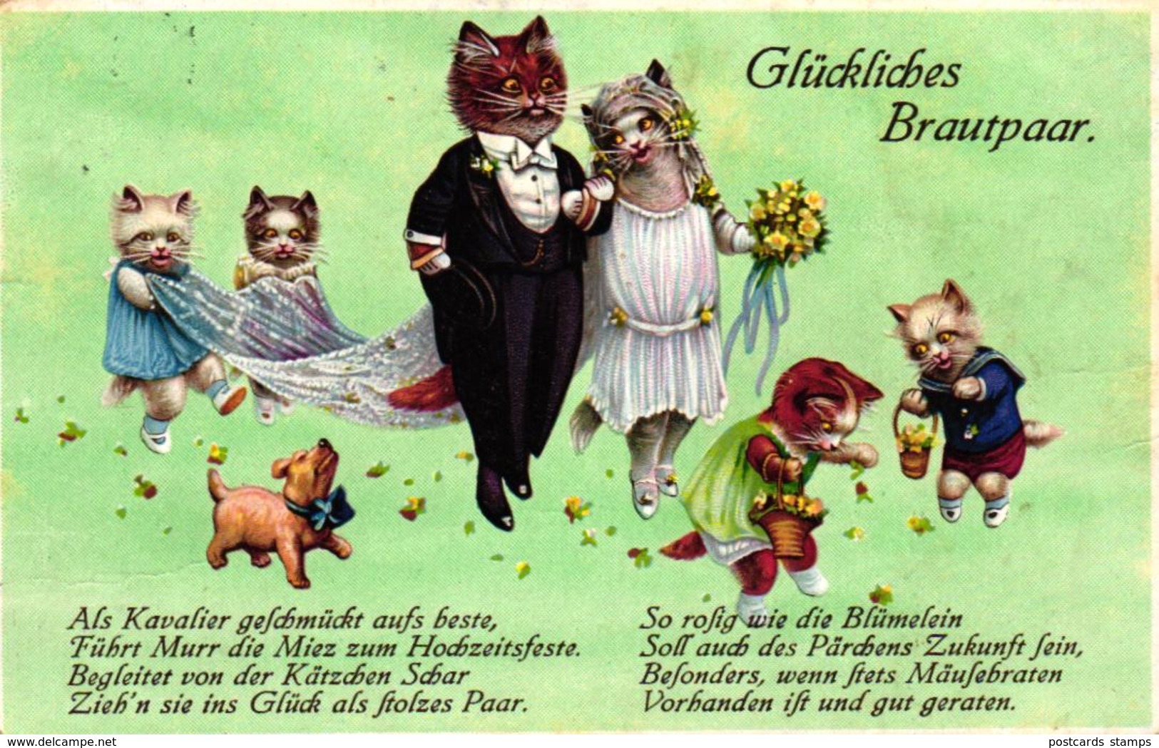 Katze, Katzenhochzeit "Glückliches Brautpaar", Sign. Arthur Thiele - Thiele, Arthur