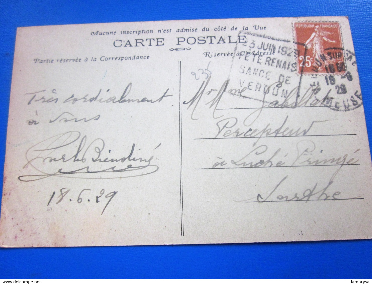 1929 VERDUN [55] Meuse-rue Chevert Commerces Pubs Carte Postale-CPA-pour Luché-Pringé Semeuse N°235 Cachet A Date Daguin - Verdun