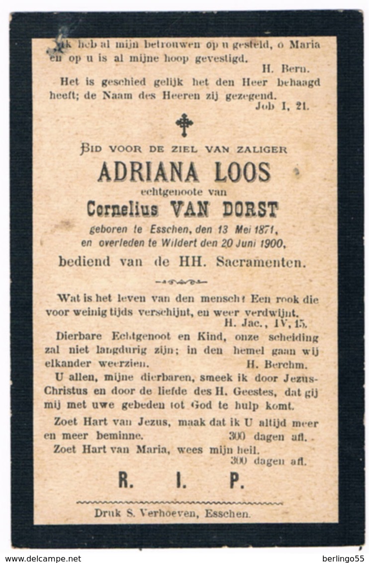 Dp. Loos Adriana. Echtg. Van Dorst Cornelius. ° Esschen 1871 &dagger; Wildert 1900  (2 Scan's) - Religion &  Esoterik