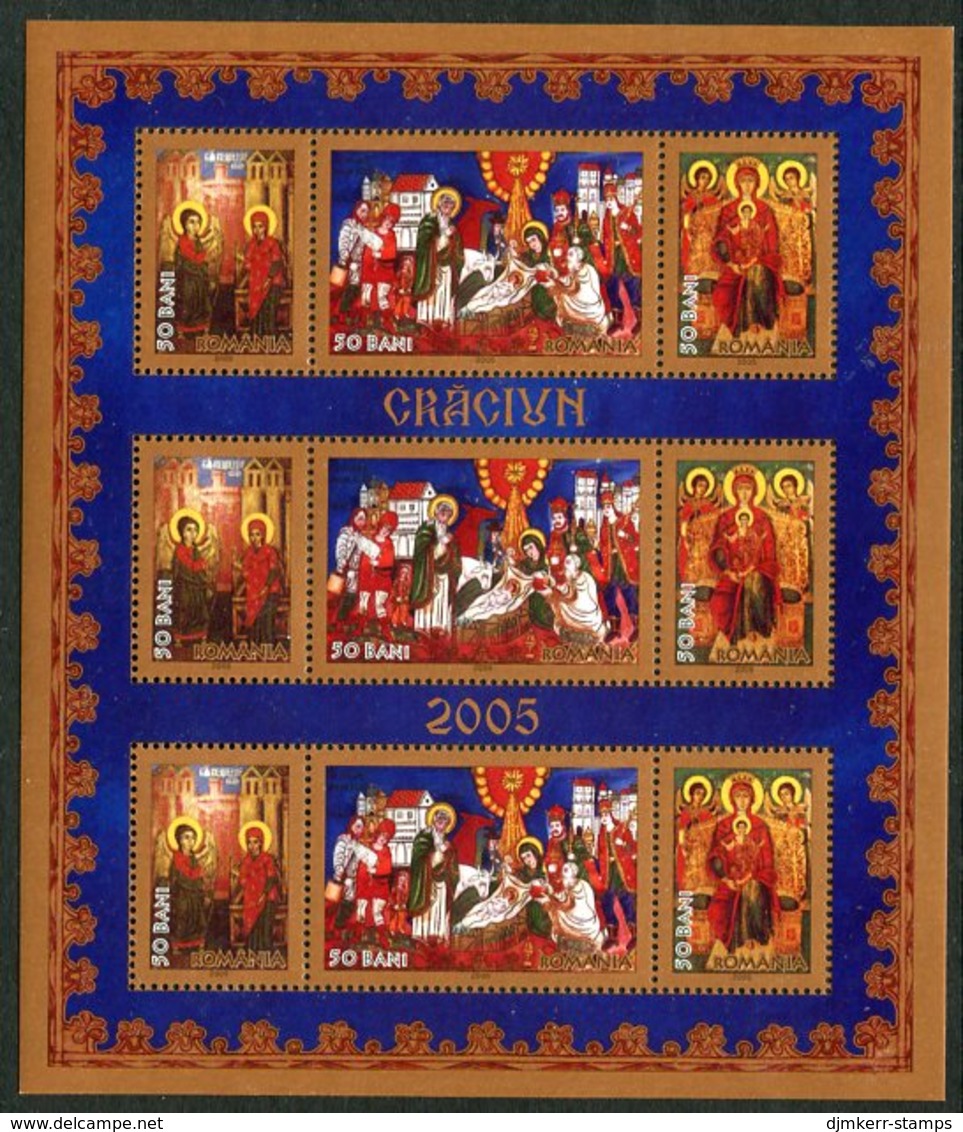 ROMANIA 2005 Christmas: Ikons Perforated Sheetlet MNH / **.  Michel 6013-15A Kb - Blocks & Sheetlets