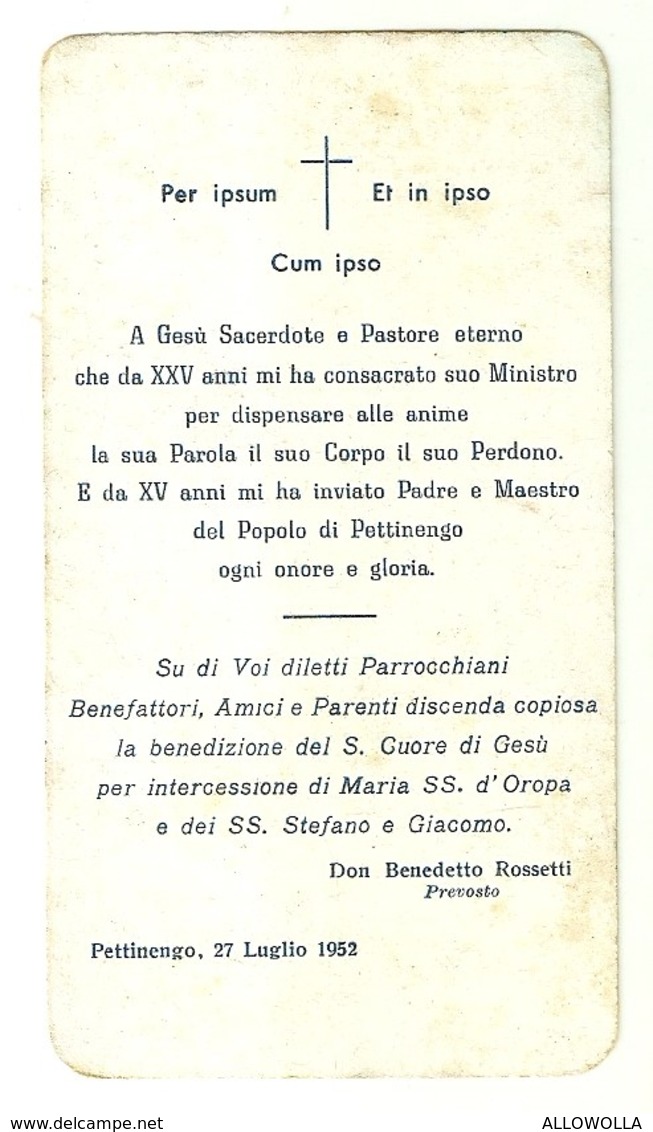 6461 " ANNO XXV ORDINATIONIS SACERDOTII RECURRENTE-PREVOSTO DI PETTINENGO-27 LUGLIO 1952 " - Santini