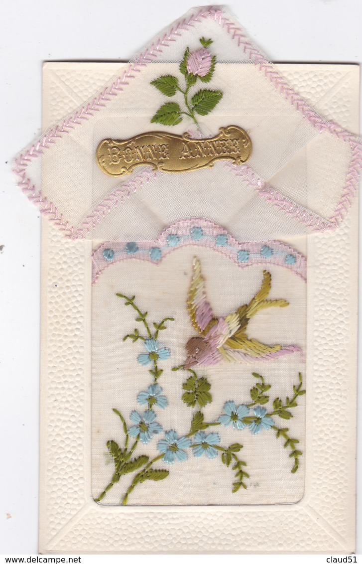 Superbe Carte Brodée,gaufrée Avec Ajout : Bonne Année écrite à Rumilly Les Vaudes (10) Aube - Embroidered