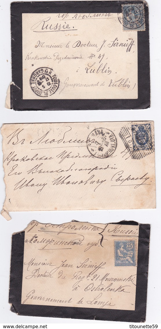 2 GROS LOTS de LETTRES destination RUSSIE avec CONTENANT- DEUIL-Beaux Cachets-Période 1900-1910-RUSSIE-Port OFFERT(1/20)