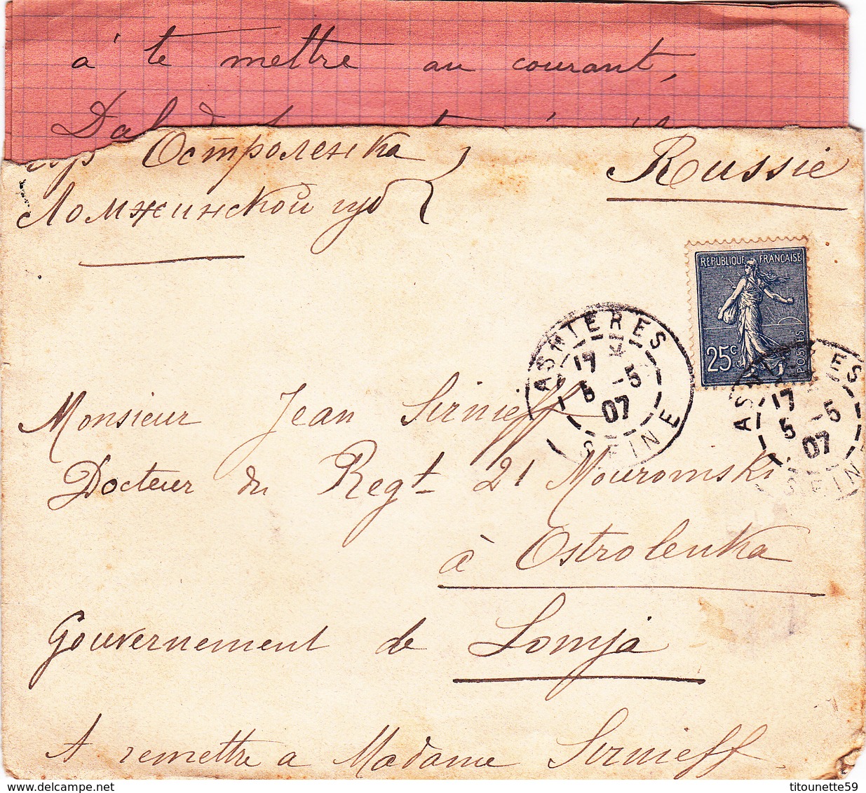 2 GROS LOTS de LETTRES destination RUSSIE avec CONTENANT- DEUIL-Beaux Cachets-Période 1900-1910-RUSSIE-Port OFFERT(1/20)