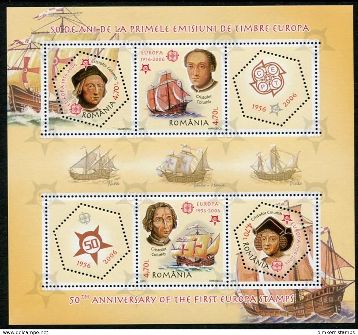 ROMANIA 2005 50 Years Of Europa Stamps Block MNH / **.  Michel Block 360 - Unused Stamps