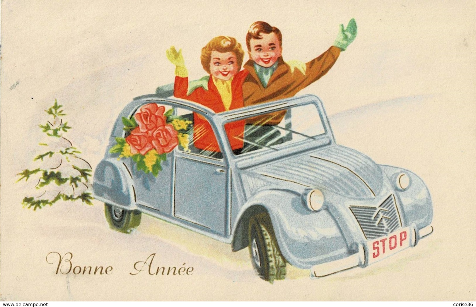 Carte Fantaisie Bonne Année Avec Une 2 CV - Passenger Cars