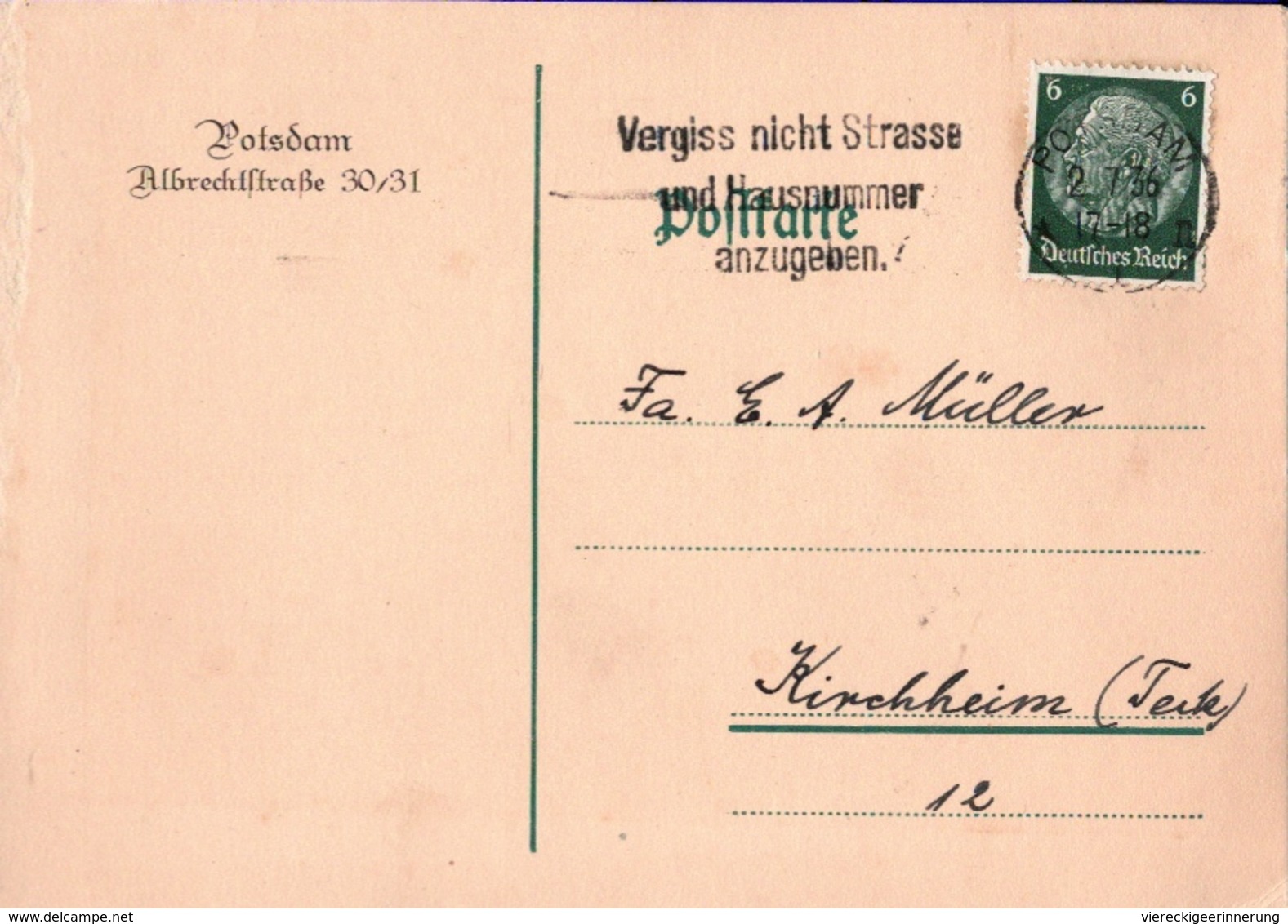 ! 1936 Ganzsache Aus Potsdam, Autograph Politiker August Winning, L.A.S. - Sonstige & Ohne Zuordnung