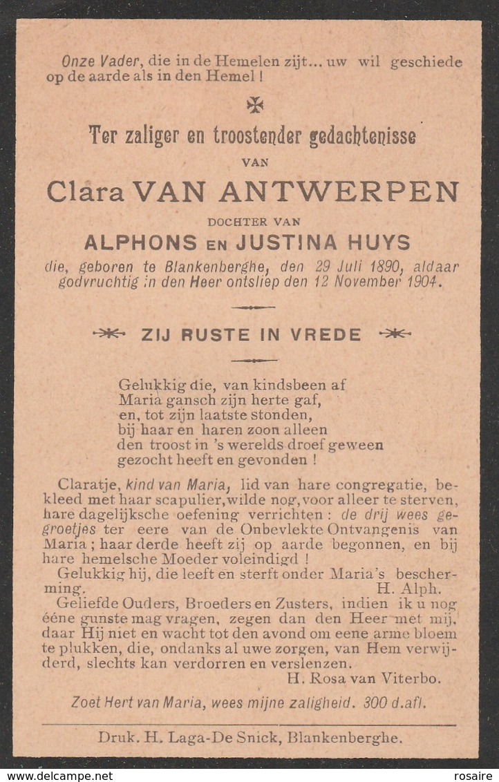 Clara Van Antwerpen-blankenberghe 1890-1904 - Images Religieuses