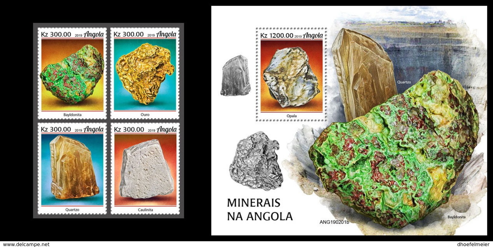 ANGOLA 2019 MNH Minerals Mineralien Mineraux 4v+S/S - OFFICIAL ISSUE - DH2004 - Minerali