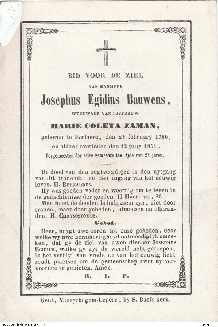 Josephus  Egidius Bauwens-berlaere 1851 - Images Religieuses