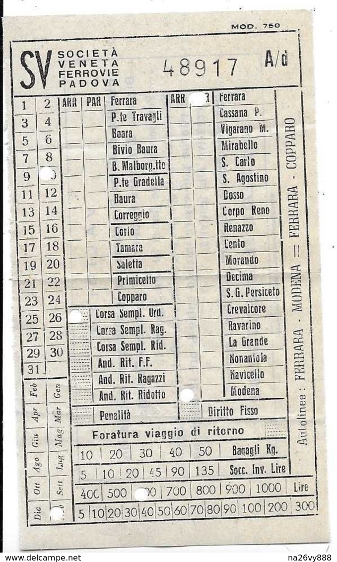 Società Veneta Ferrovie Padova - Autolinee: Ferrara - Modena -- Ferrara - Copparo - Europe