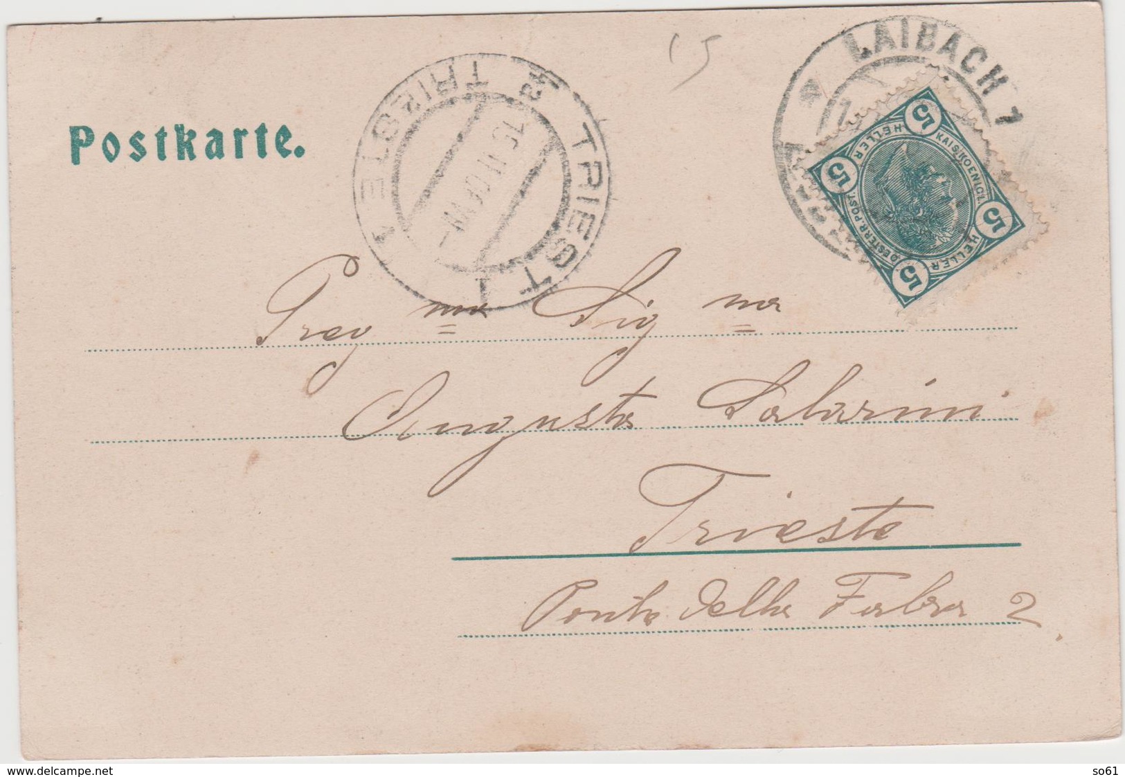 8673 Eb.   Ljubljana Laibach - 1906 - 5 Heller  Oesterr. Post - Per Triest Trieste FP - Eslovenia