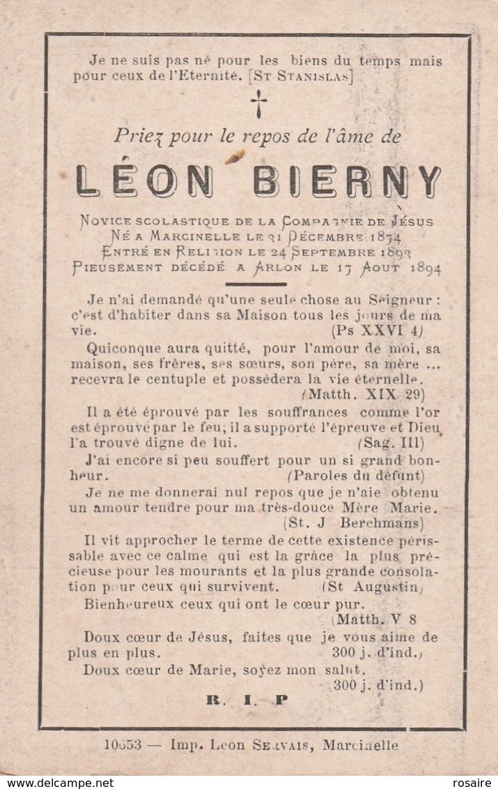 Leon Bierny-marcinelle-arlon 1894 - Images Religieuses