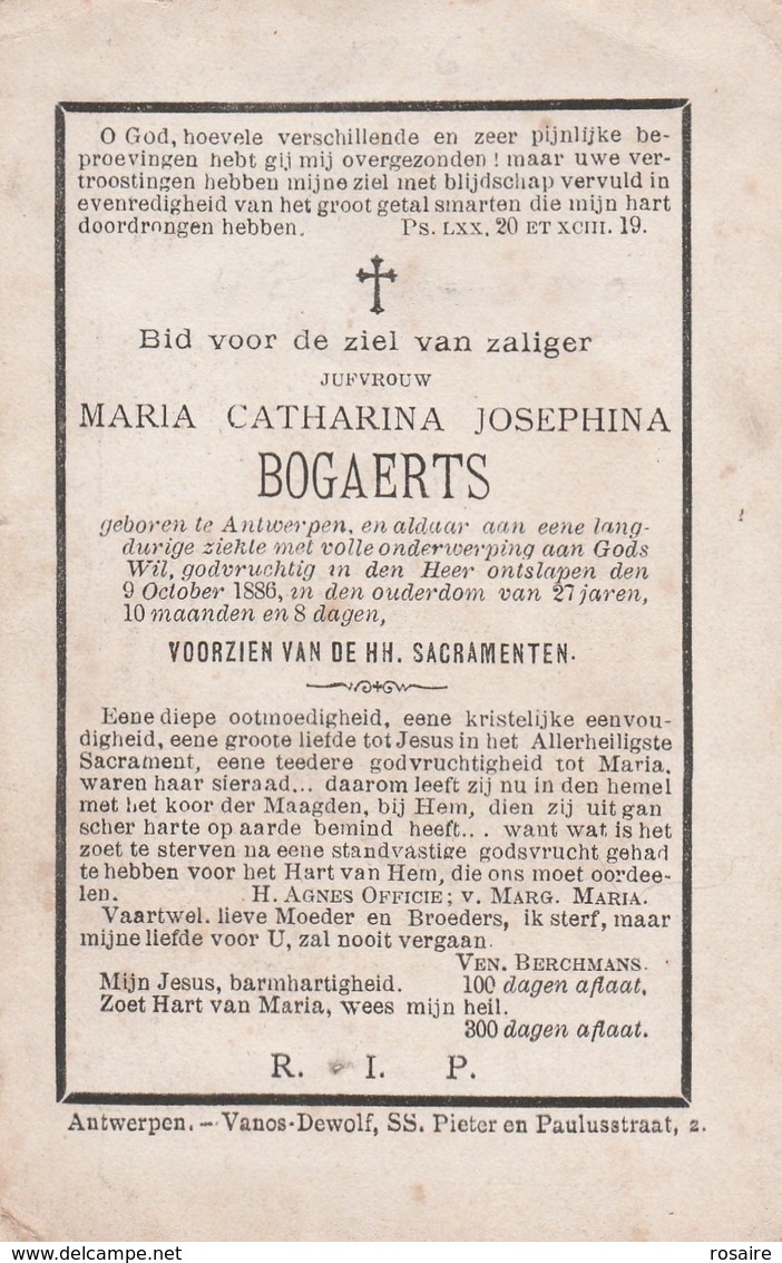 Maria Catharina Josephina Bogaerts-antwerpen 1886 - Images Religieuses