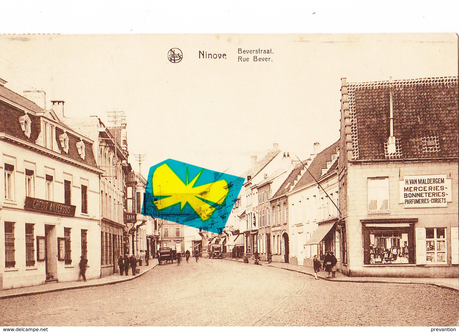 NINOVE - Beverstraat - Rue Bever - Avec Sur La Droite "H.Van Maldergem, Merceries-Bonneteries-Parfumeries-Corsets" - Ninove