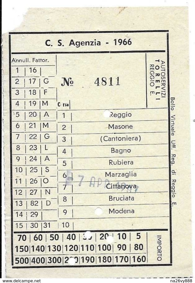 Autoservizi Torelli (Reggio Emilia). C.S. Agenzia - 1966. Linea : Reggio-Modena. - Europe