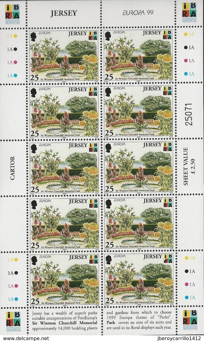 JERSEY - EUROPA 1999 - " PARQUES NATURALES- NATURAL PARKS" - 4 SHEETS Of 10 Stamps - 1999