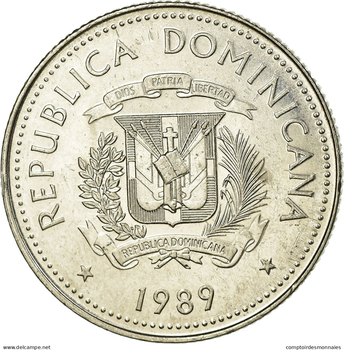 Monnaie, Dominican Republic, 25 Centavos, 1989, TTB, Nickel Clad Steel, KM:71.1 - Dominicana