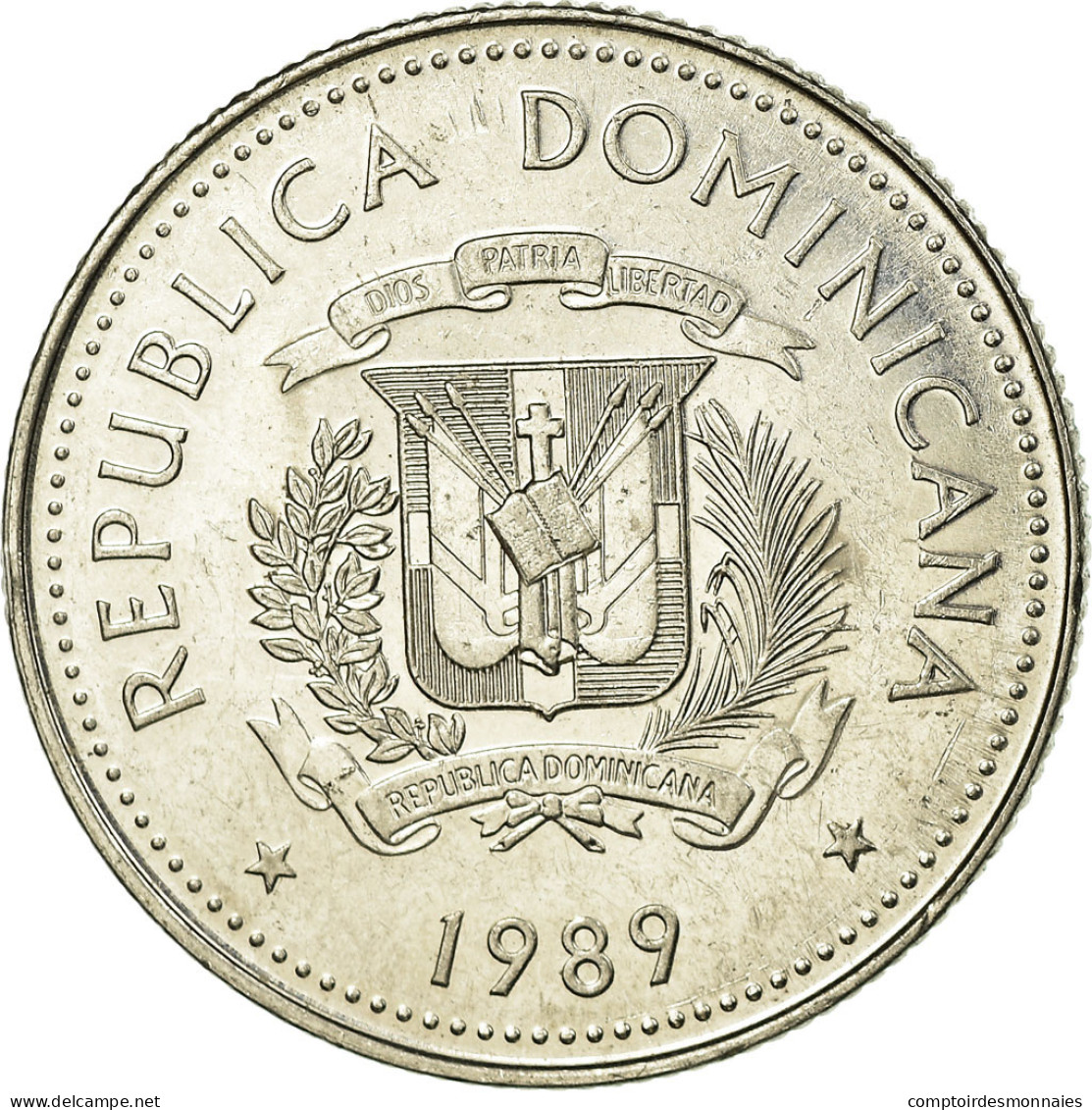 Monnaie, Dominican Republic, 25 Centavos, 1989, TTB, Nickel Clad Steel, KM:71.1 - Dominicaine