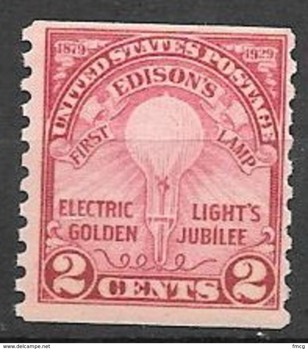 1928 2 Cents Coil, Edison, First Lamp, Mint Never Hinged, Scott #656, YT#282a - Unused Stamps