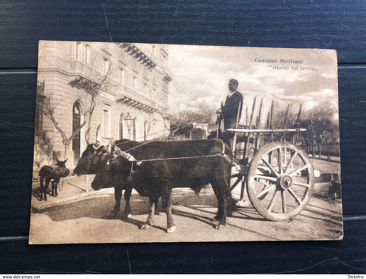 COSTUMI SICILIANI  RITORNO DAL LAVORO  1918  CARRO CON BUOI - Costumi