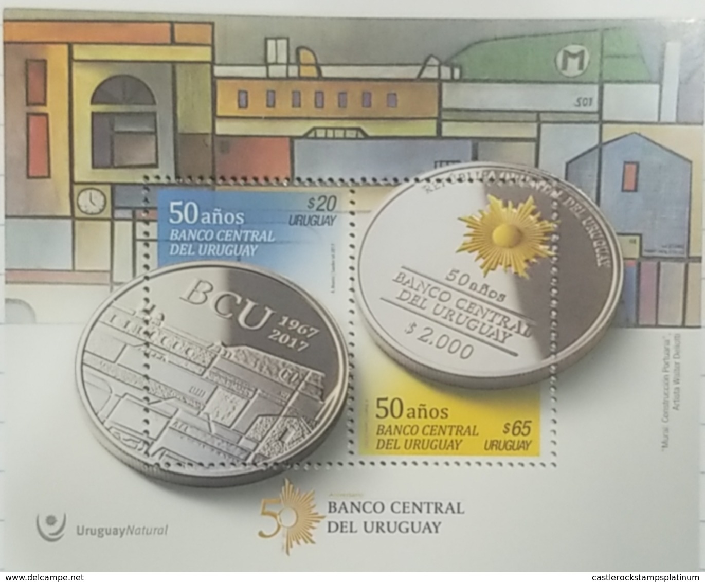 O) 2017 URUGUAY, COMMEMORATIVE CURRENCY BANK CENTRAL -COIN - GOLDEN SUN -PORT CONSTRUCTION WORK WALTER DELIOTTI, MNH - Uruguay