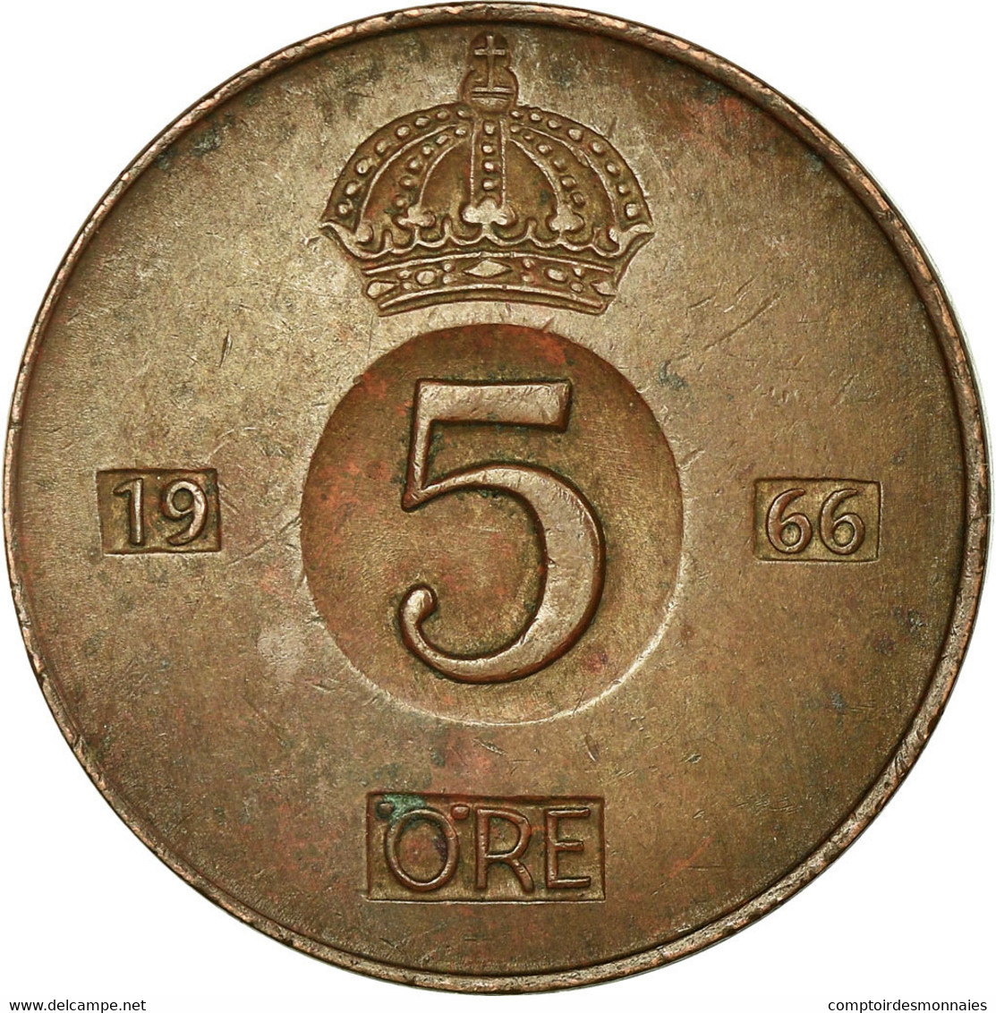 Monnaie, Suède, Gustaf VI, 5 Öre, 1966, TTB, Bronze, KM:822 - Sweden