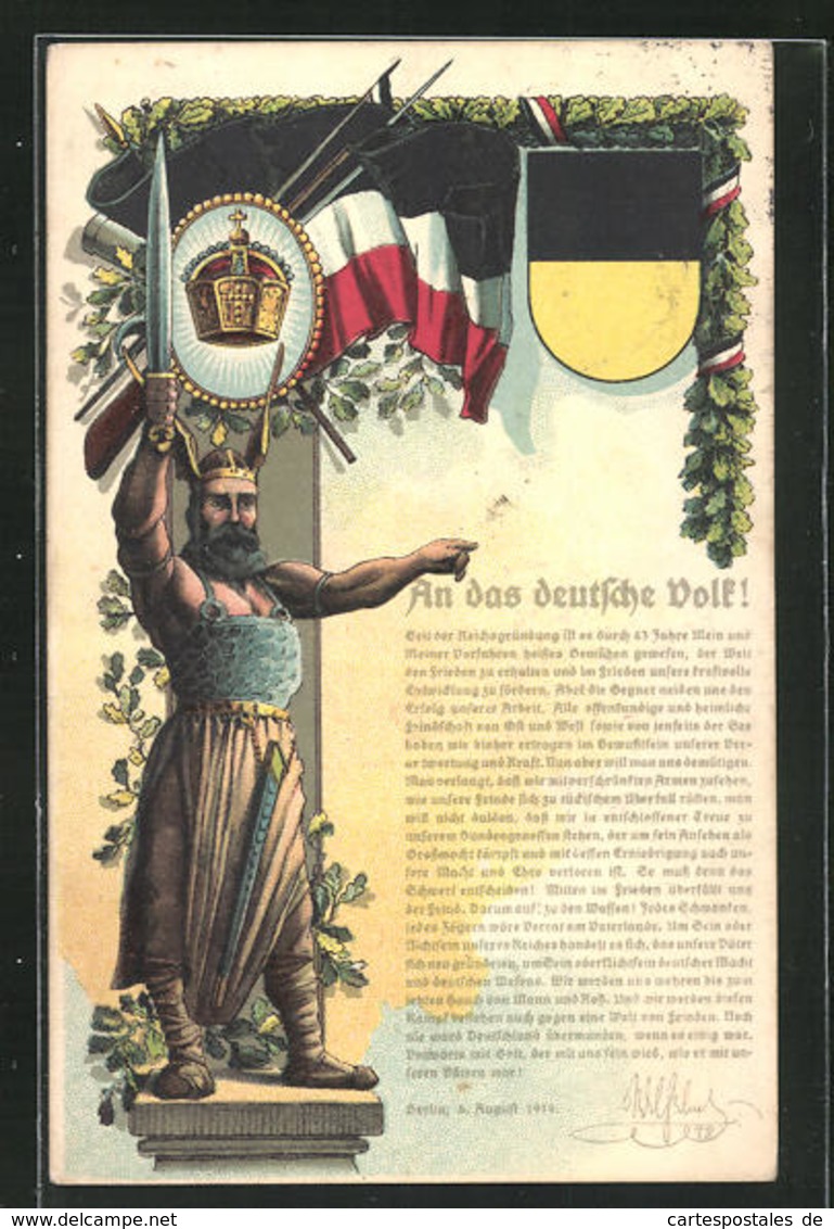 AK An Das Deutsche Volk, Rede Von Kaiser Wilhelm II., 1. Weltkrieg, Zweibund, Germane - Märchen, Sagen & Legenden