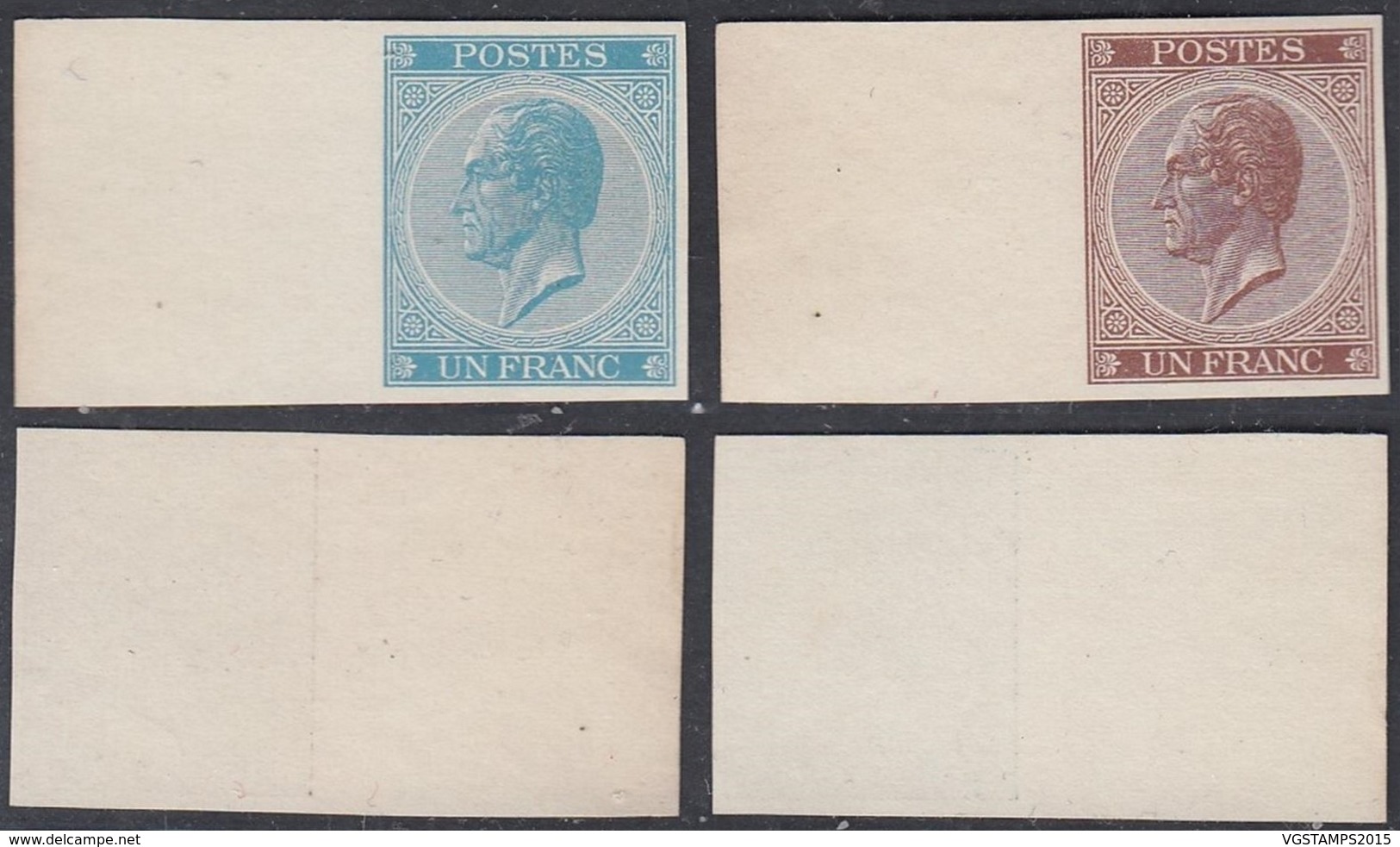 BELGIQUE 1865 ESSAIS AU 1Fr EN BLEU ET BRUN    (DD) DC-6376 - Proeven & Herdruk