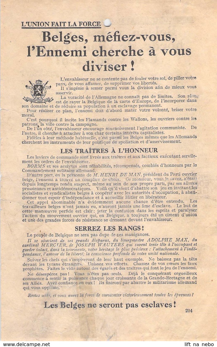 WWII WW2 Propaganda Leaflet Flugblatt Tract  EH(B).204, L'UNION FAIT LA FORCE  FREE SHIPPING WORLDWIDE - Unclassified