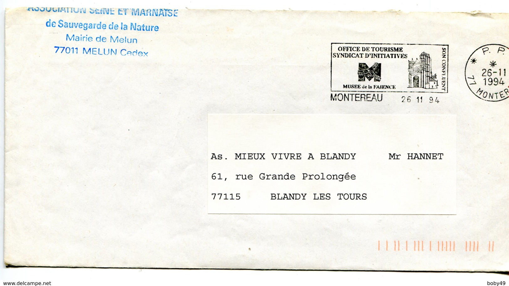 SEINE ET MARNE De MONTEREAU Flamme En P.P.   Sur  Env. De 1994 - 1961-....