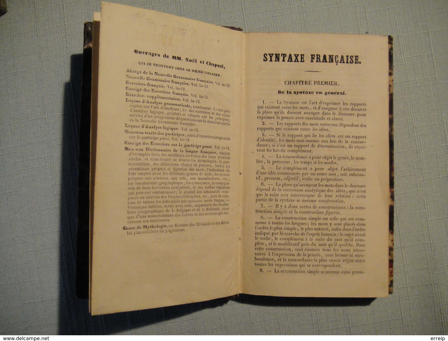 Syntaxe Française Par M.Chapsal 1848  Imprimerie Mons - 1801-1900