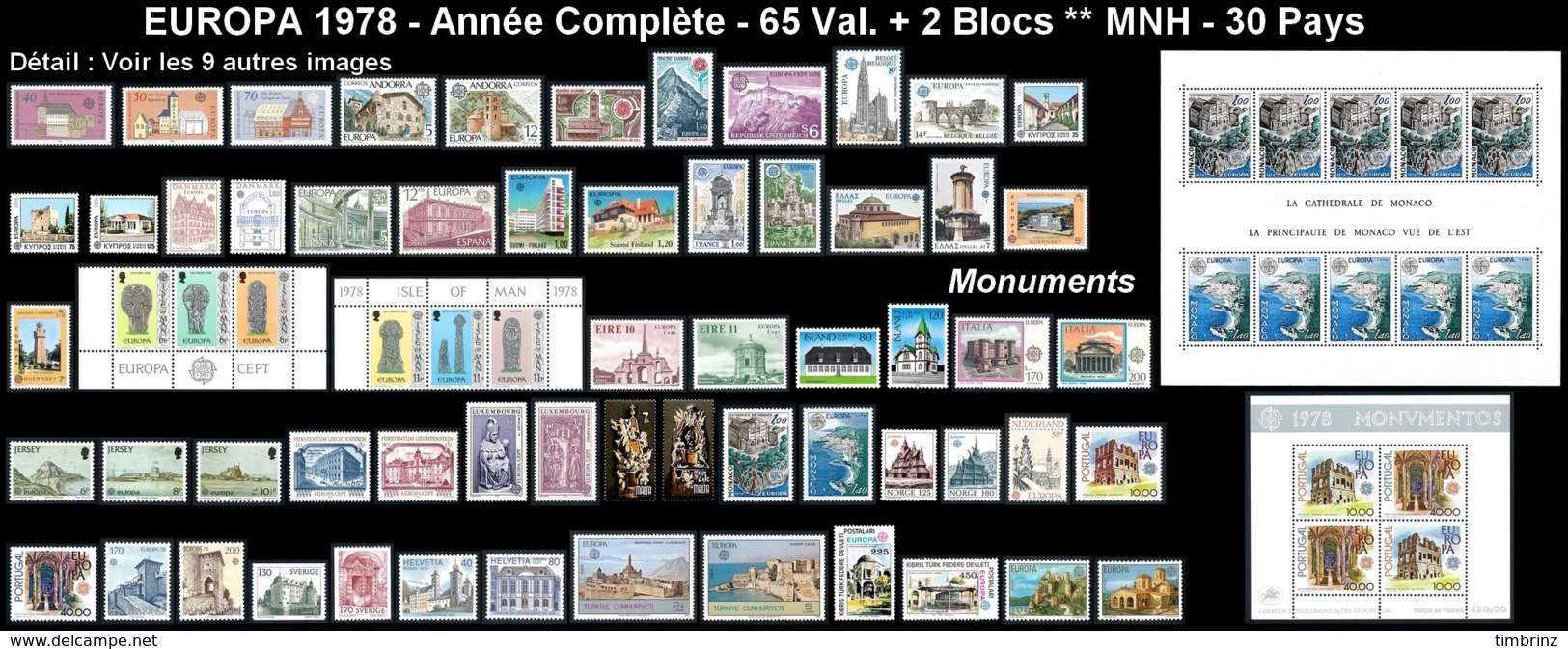 EUROPA Année Complète 1978 ** MNH TB  Cote= 195,20 EUR - 65 Val. + 2 Blocs ; Monuments: 30 Pays  ..Réf.DIV20152 - Full Years