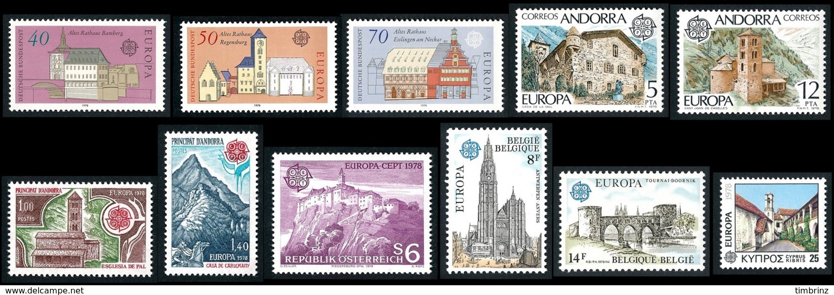 EUROPA Année Complète 1978 ** MNH TB  Cote= 195,20 EUR - 65 Val. + 2 Blocs ; Monuments: 30 Pays  ..Réf.DIV20152 - Années Complètes