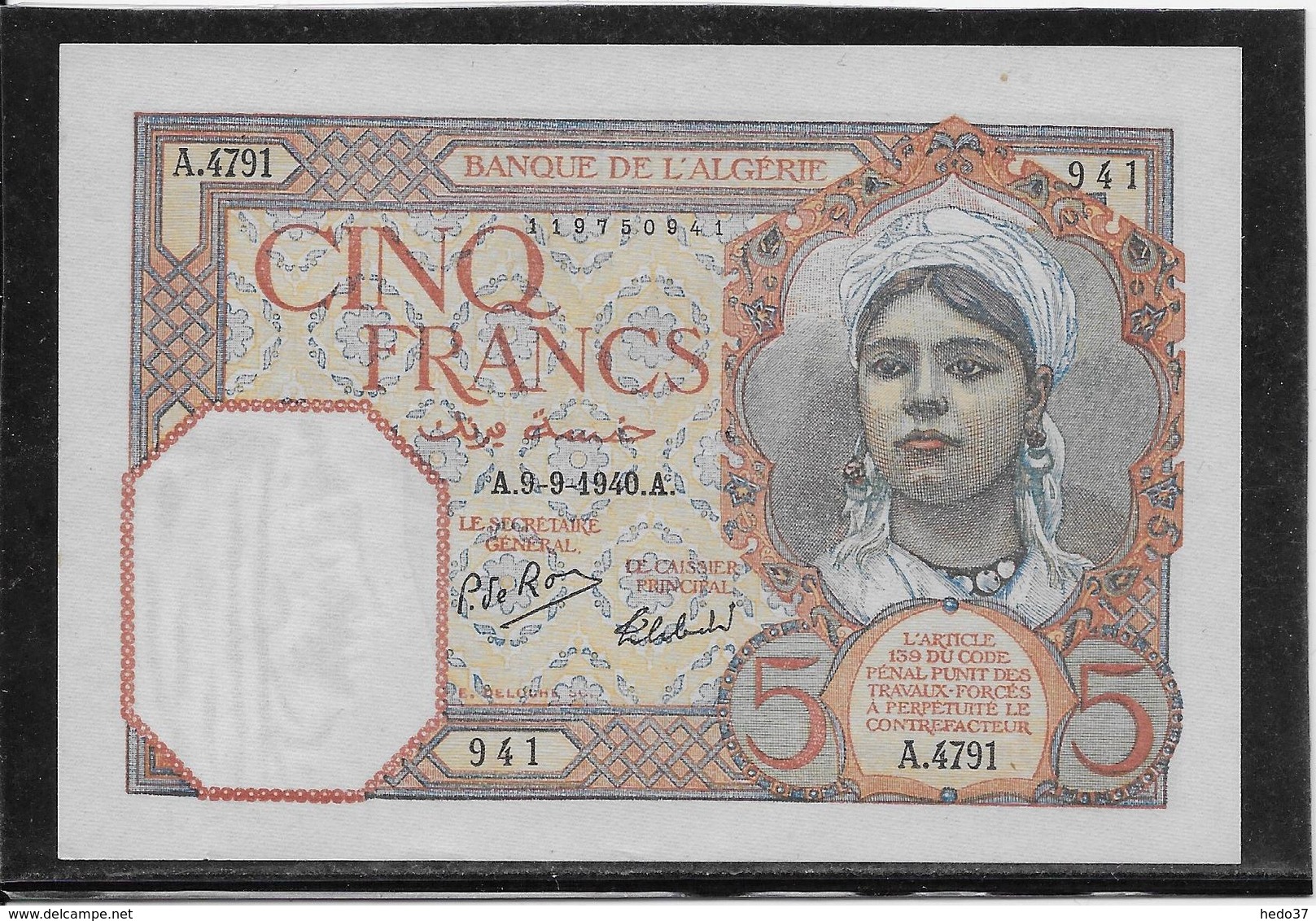 Algérie - 5 Francs - Pick N°77 - SPL/NEUF - Algérie