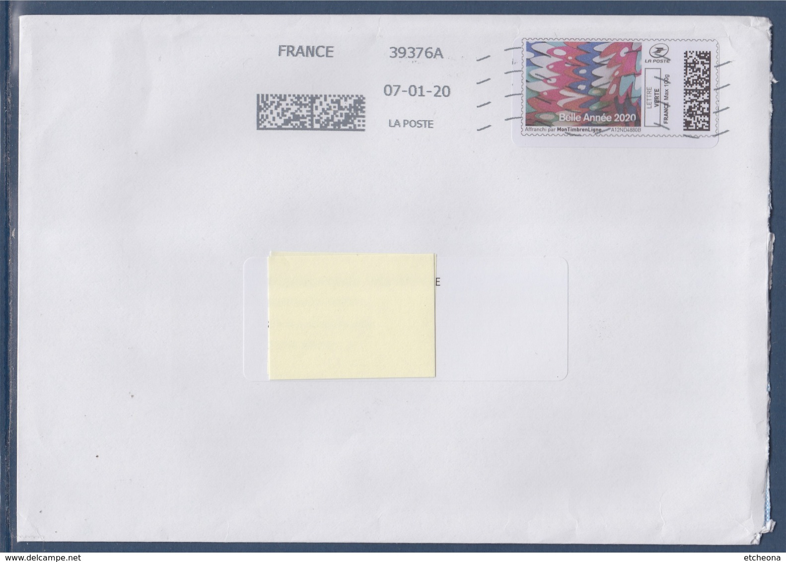 Enveloppe Affranchie Par MonTimbrenLigne Lettre Verte Belle Année 2020 A Circulé 7 Janvier 2020 - Druckbare Briefmarken (Montimbrenligne)