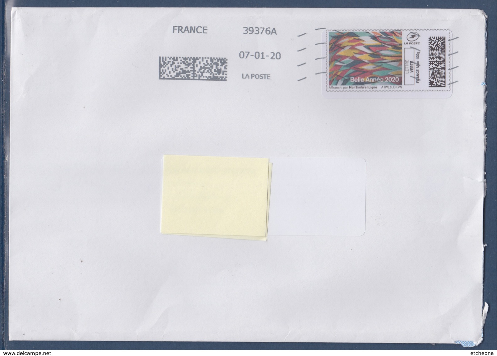 Enveloppe Affranchie Par MonTimbrenLigne Lettre Verte Belle Année 2020 A Circulée 7 Janvier 2020 - Sellos Imprimibles (Montimbrenligne)