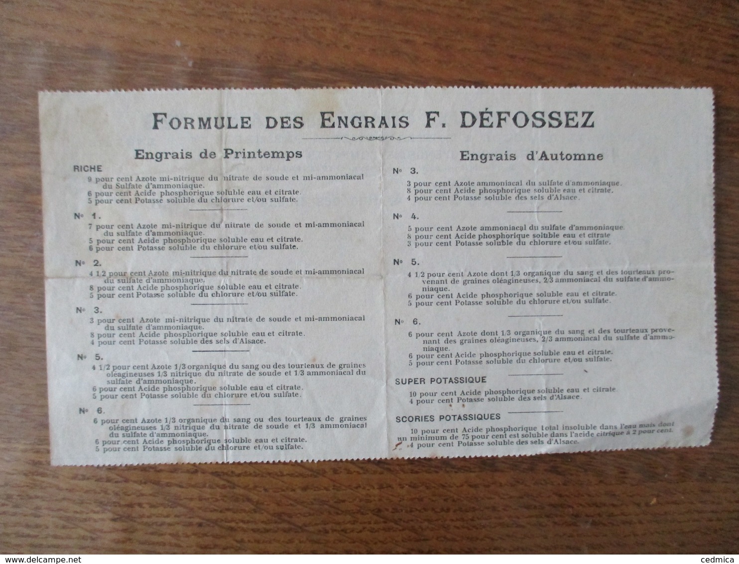 CAMBRAI  F. DEFOSSEZ TOURTEAUX CHARBONS ARDOISES 4 RUE DES DOCKS FACTURE DU 9-1-1929 - 1900 – 1949