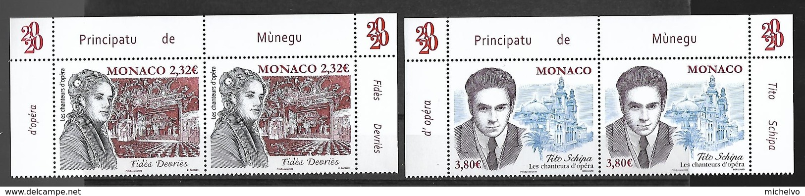 Monaco 2020 - Yv N° 3221 & 3222 ** - Les Chanteurs D'Opéra (Fidès Devriès & Tito Schipa) - Unused Stamps