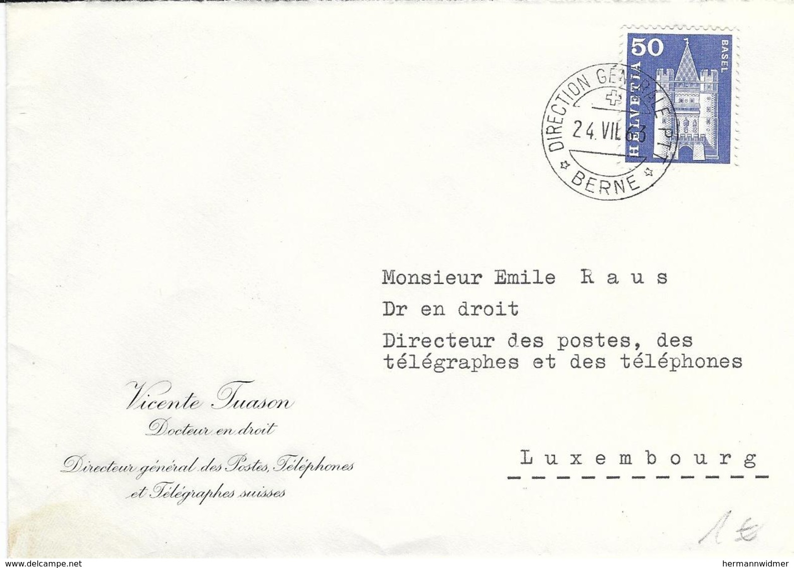 363, Monument Historique, Porte St-Paul, Bâle, Obl. Direction Générale PTT 24.VII.63 - Covers & Documents