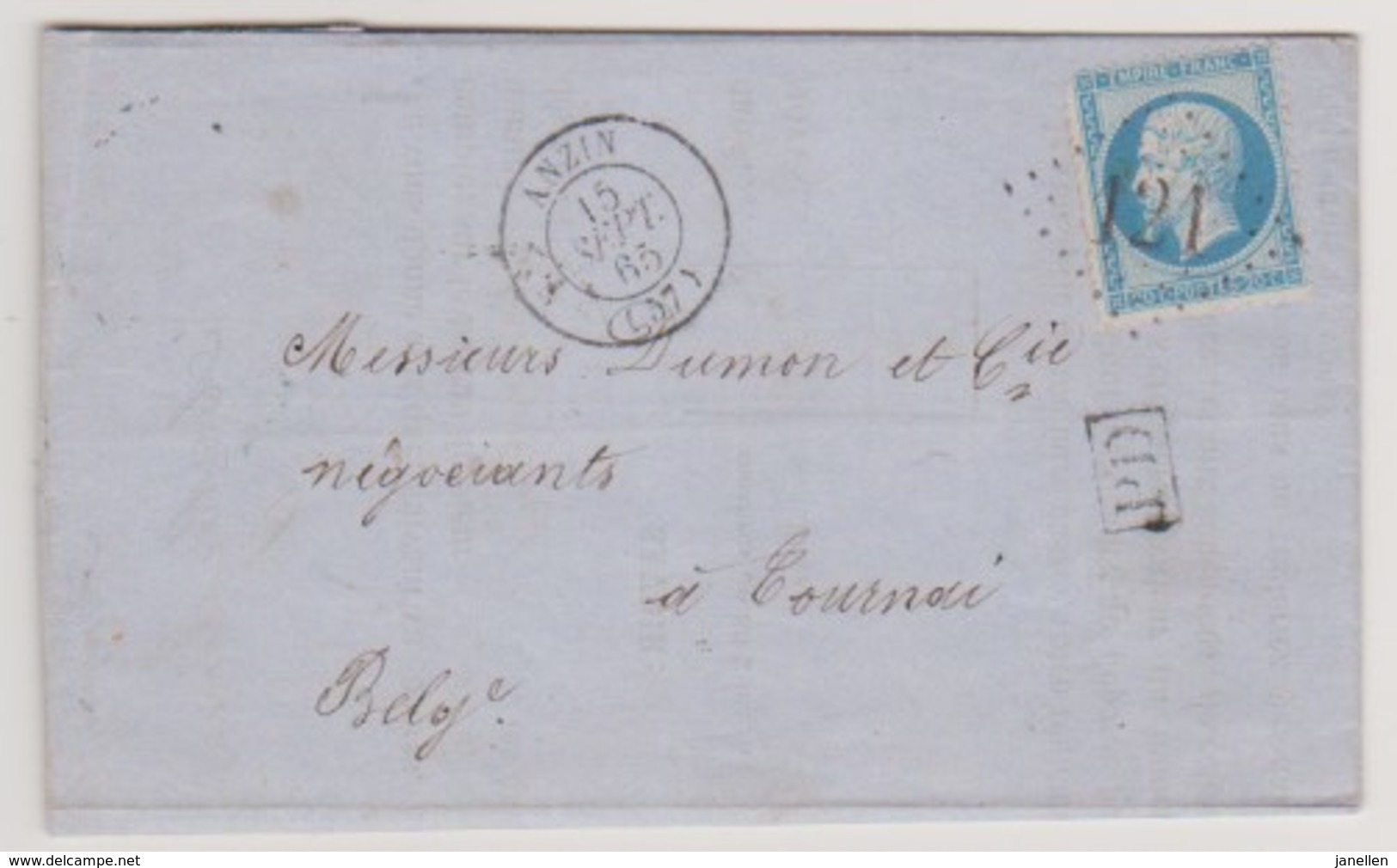 Lettre De Anzin Vers Tournai (Belgique) 15 Sept.65 - Cachet 121 - PD - Voir Scan! - 1849-1876: Période Classique