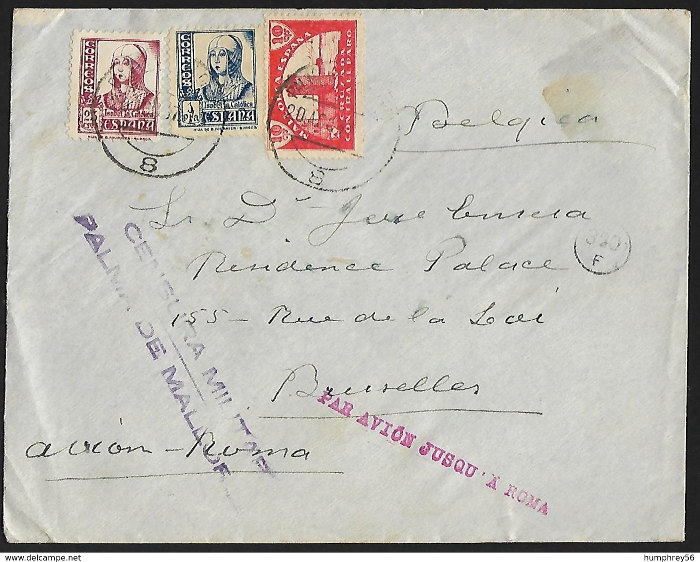 1937 - ESPANA [LOCAL ISSUES] - Cover Mallorca + Y&T 582+587 + PALMA DE MALLORCA - Lettres & Documents