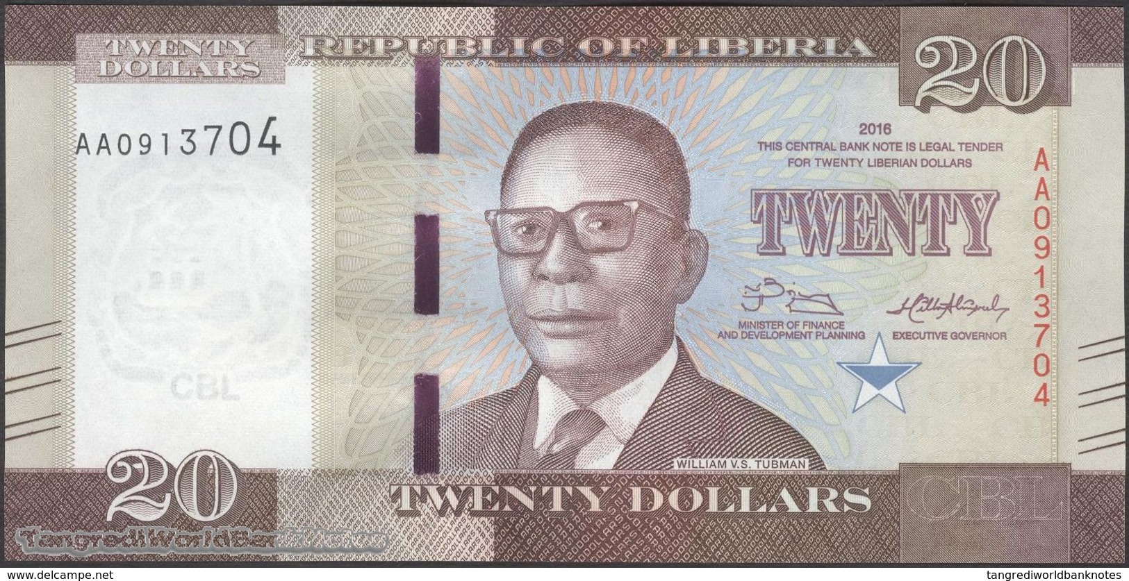 TWN - LIBERIA 33a - 20 Dollars 2016 Prefix AA UNC - Liberia