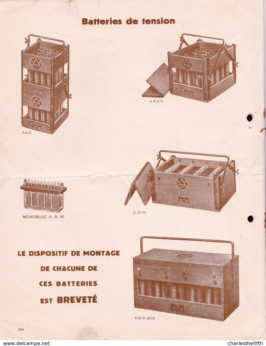 TRES RARE ** BROCHURE DE 8 PAGES SUR - COMPAGNIE BELGE D' ACCUMULATEURS CEBEA 1930 - BATTERIE - BATTERY ** Avec Prix !! - Publicités