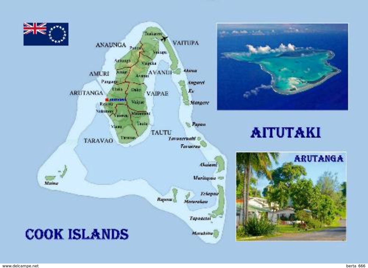 Cook Islands Aitutaki Atoll Map New Postcard Cookinseln Landkarte AK - Cook-Inseln