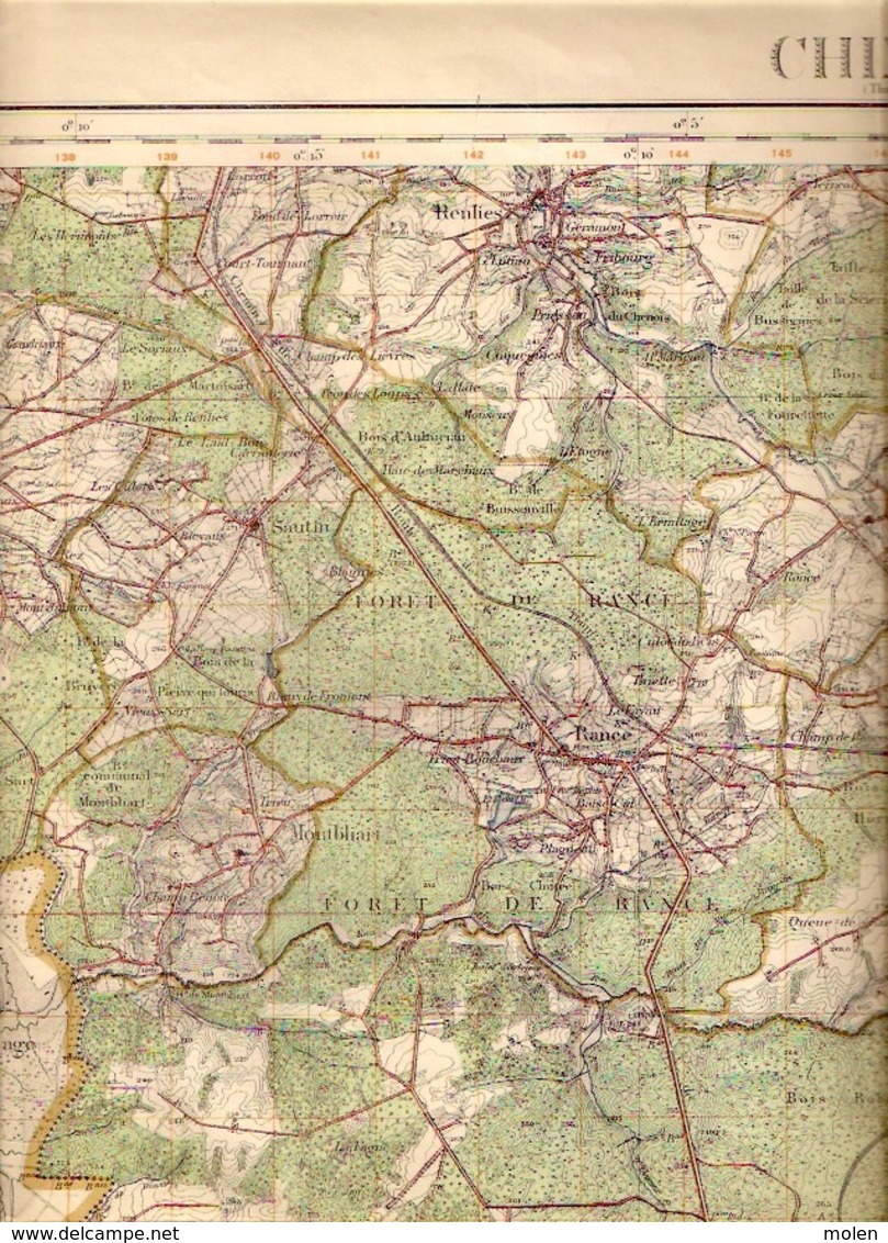 ©1871 CHIMAY CARTE D ETAT MAJOR COUVIN CERFONTAINE SIVRY-RANCE MOMIGNIES MARIEMBOURG GONRIEUX PESCHE SIVRY SAUTIN S376 - Mapas Topográficas