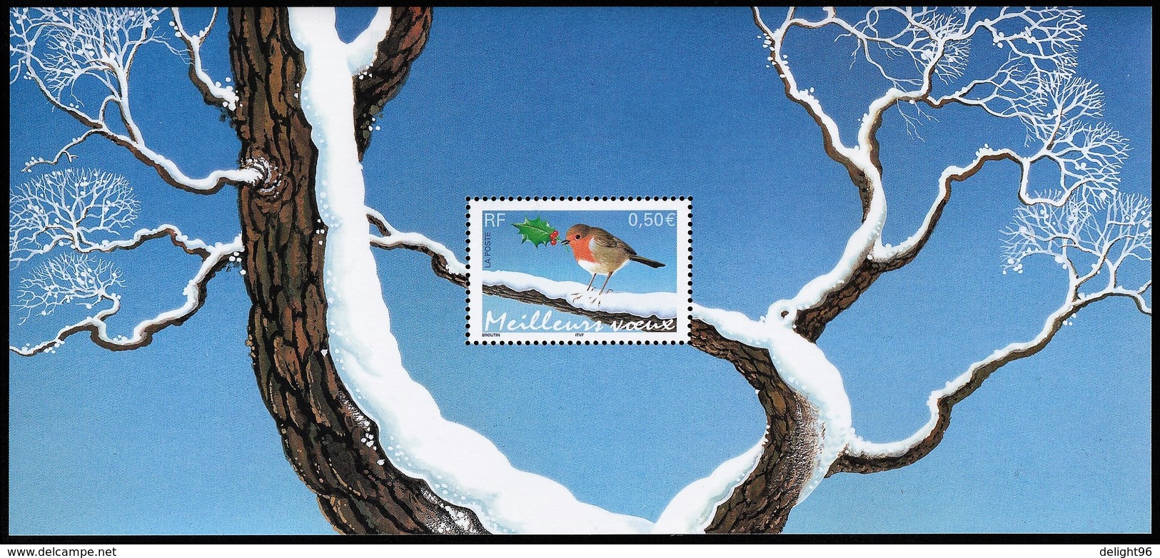 2003 France Greetings: European Robin Souvenir Sheet (** / MNH / UMM) - Uccelli Canterini Ed Arboricoli