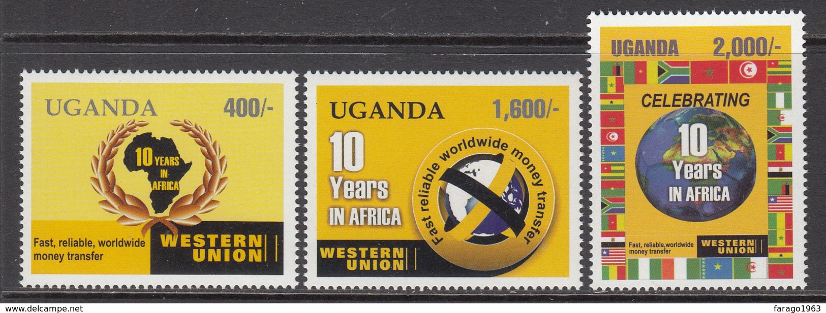 2006 Uganda Western Union Flags Complete Set Of 3 MNH - Oeganda (1962-...)