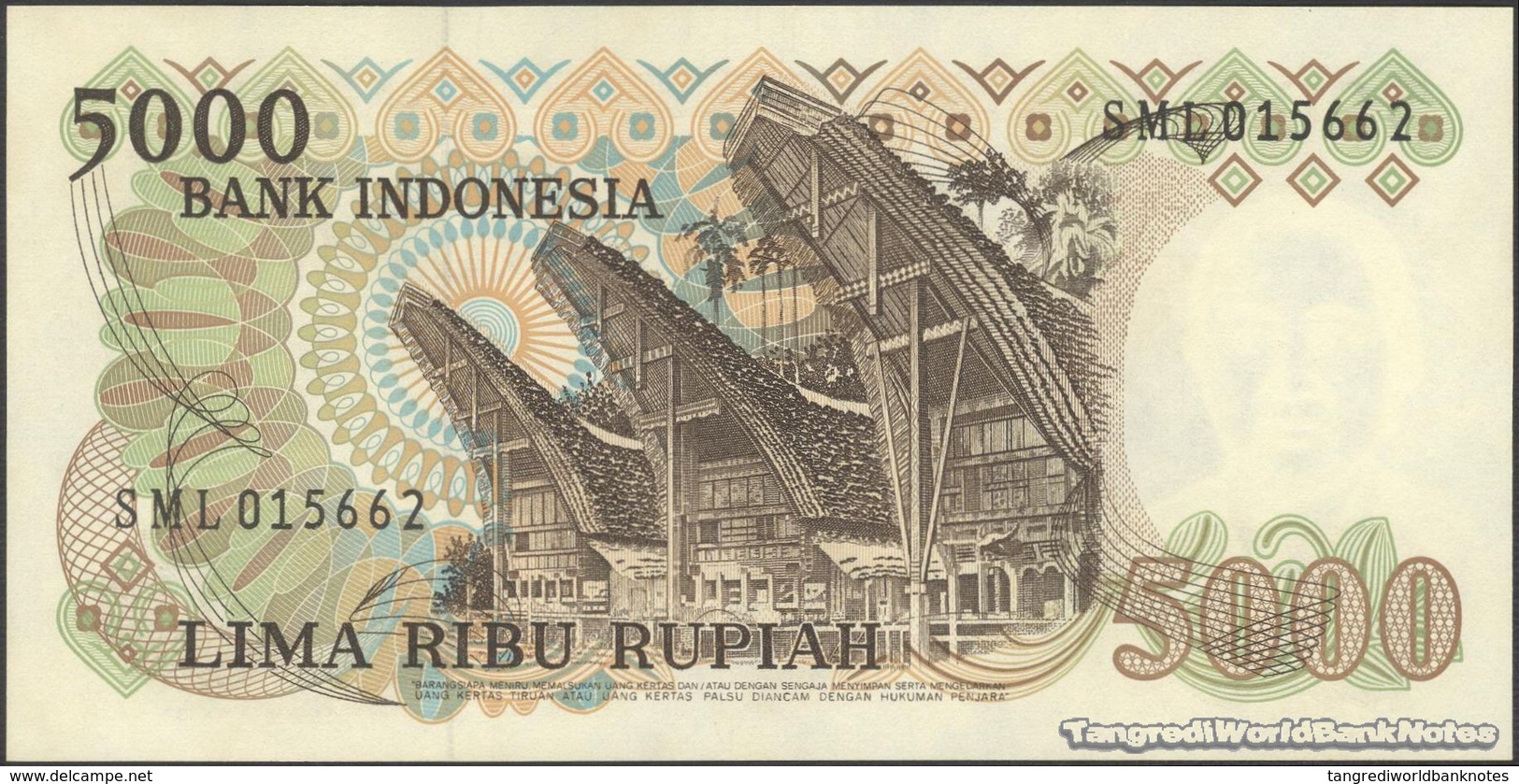 TWN - INDONESIA 120a - 5000 5.000 Rupiah 1980 Prefix SML﻿ UNC - Indonesia