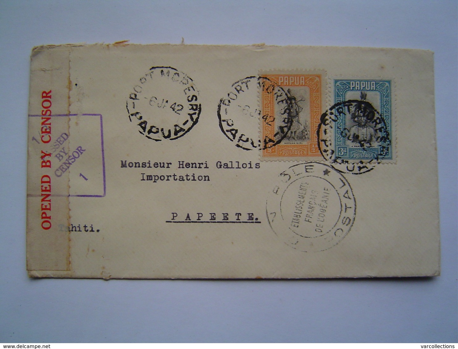 ENVELOPPE Ancienne 1942 : CONTROLE POSTAL MILITAIRE / PAPOUASIE Via PAPEETE / TAHITI / OCEANIE - Papouasie-Nouvelle-Guinée